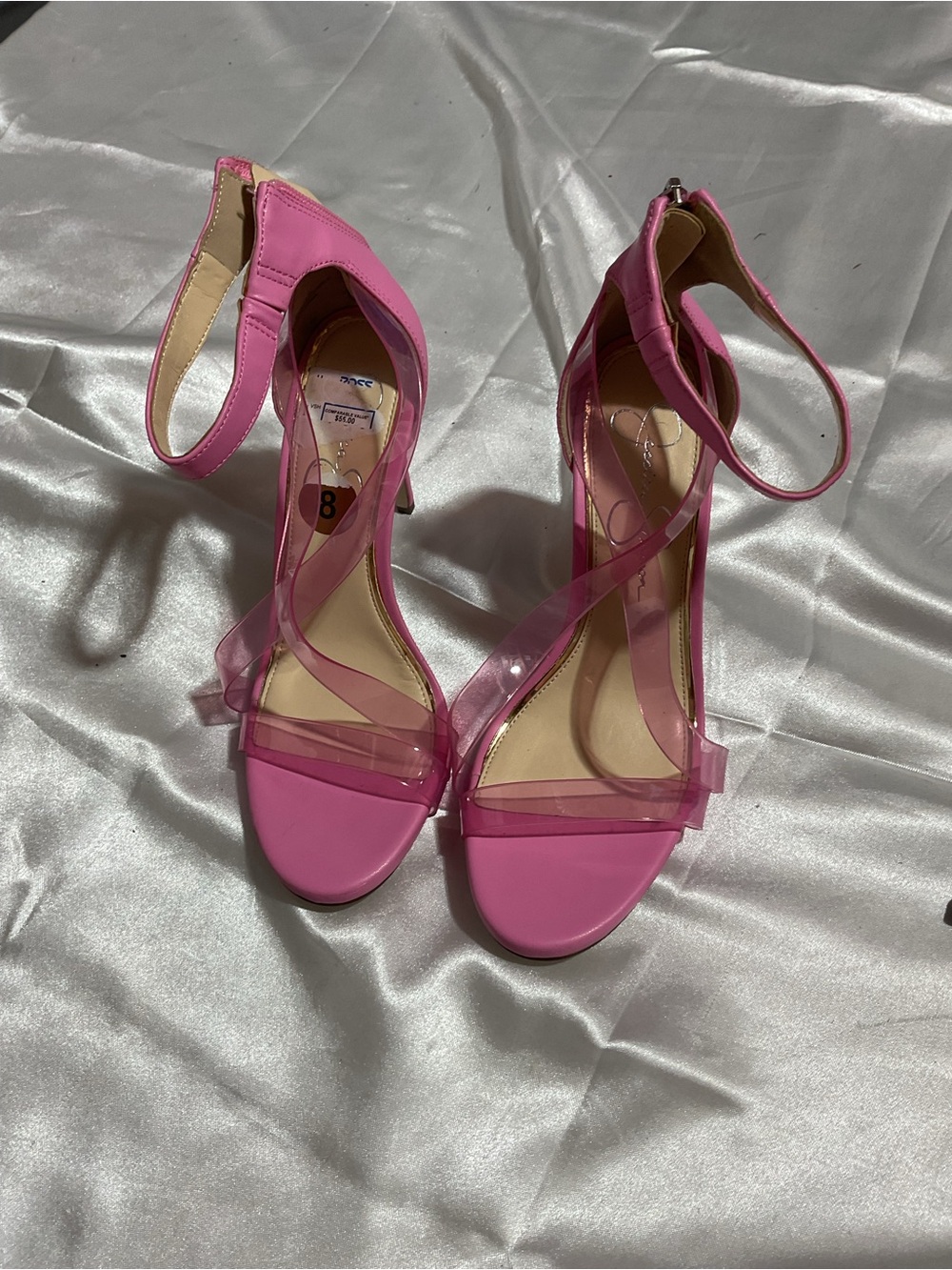 Pink Ankle-Strap Clear Band High Heel Sandals - Women